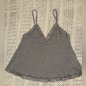 Gray Lace Trim Cami Top